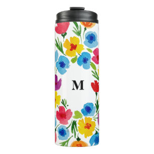 Vrolijke Waterverf Bloemen Thermosbeker