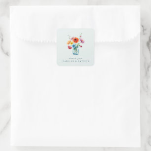 Vrolijke Waterverf Bloemenboeket Vierkante Sticker