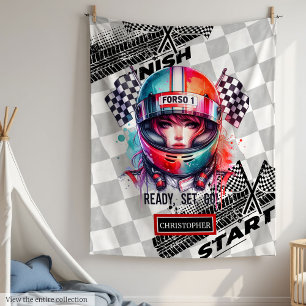 Vrolijke Waterverf Girl Racing Formula 1 Gift Fleece Deken