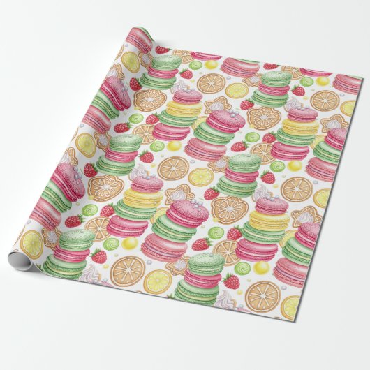 Vrolijke Waterverf Macaron Cadeaupapier (Uitgerold)
