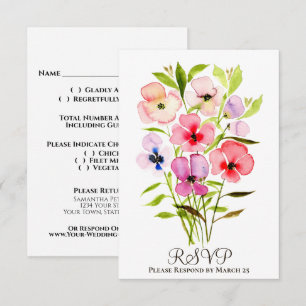 Vrolijke Waterverf Pansies & Wildflower Bruiloft RSVP Kaartje