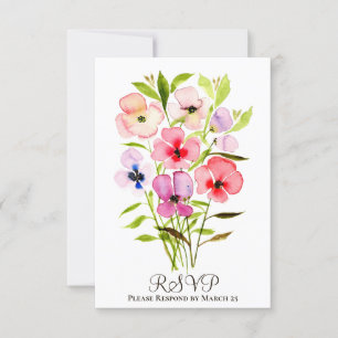Vrolijke Waterverf Pansies & Wildflower Bruiloft RSVP Kaartje