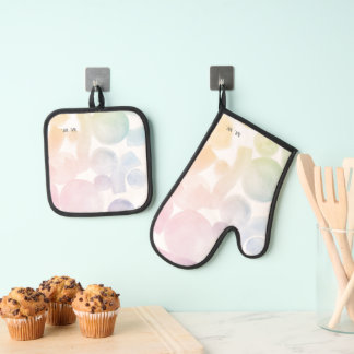 Vrolijke Waterverf Patroon met Initialen Ovenwant & Pannenlap Set