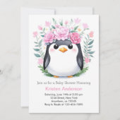 Vrolijke Waterverf Penguin Meisje Baby shower Kaart (Voorkant)