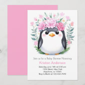 Vrolijke Waterverf Penguin Meisje Baby shower Kaart (Voorkant / Achterkant)
