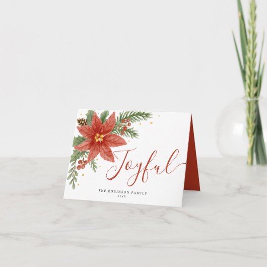 Vrolijke Waterverf Poinsettia Bloemenkerst Feestdagen Kaart (Voorkant)