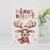 Vrolijke Waterverf Rendier Snowy Merry Christmas Feestdagenkaart (Staand voorkant)
