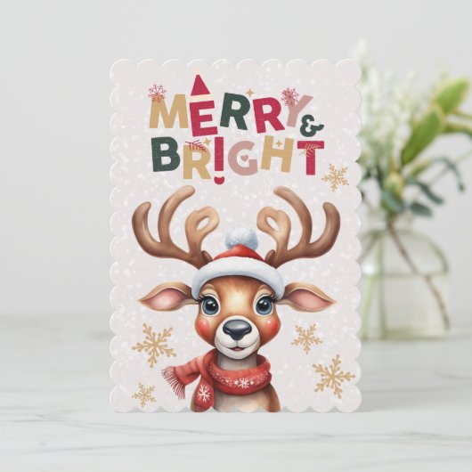 Vrolijke Waterverf Rendier Snowy Merry Christmas Feestdagenkaart (Staand voorkant)