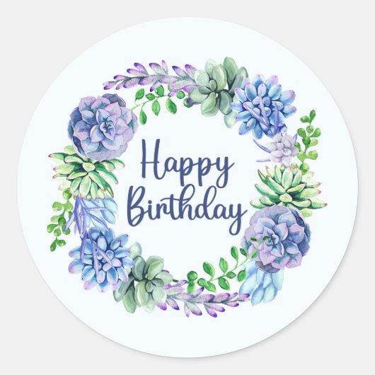 Vrolijke Waterverf Succulente Planten, bladeren Ronde Sticker (Voorkant)