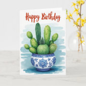 Vrolijke Waterverf Succulenten Kaart (Gele Bloem)