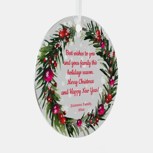 vrolijke waterverf voor kerst : holly sneeuwvlokke metalen ornament (Voorkant Rechts)