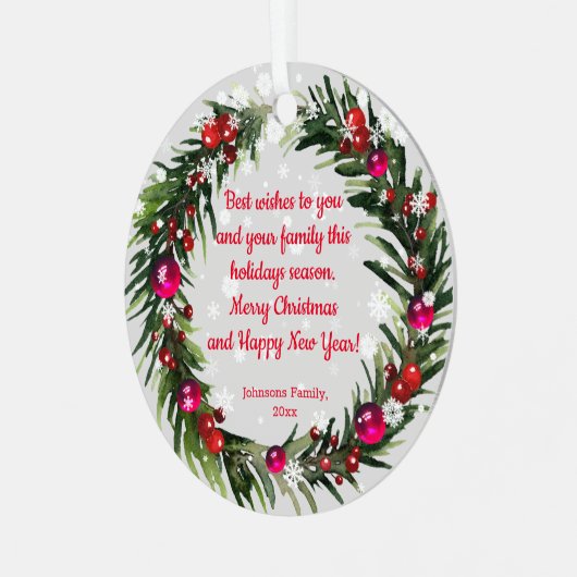 vrolijke waterverf voor kerst : holly sneeuwvlokke metalen ornament (Voorkant links)