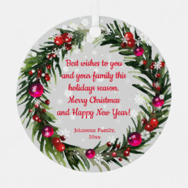 vrolijke waterverf voor kerst : holly sneeuwvlokke metalen ornament
