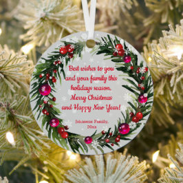 vrolijke waterverf voor kerst : holly sneeuwvlokke metalen ornament