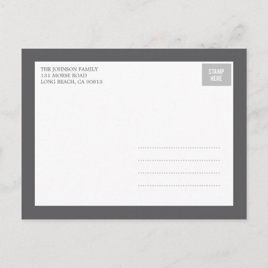 Vrolijke welkomstaankondiging aankondigingskaart (Achterkant)