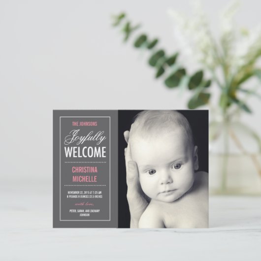 Vrolijke welkomstaankondiging aankondigingskaart (Staand voorkant)