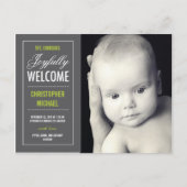 Vrolijke welkomstaankondiging aankondigingskaart (Voorkant)