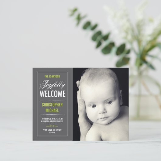 Vrolijke welkomstaankondiging aankondigingskaart (Staand voorkant)