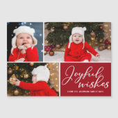 Vrolijke wensen feestelijke rode kerst 3 foto magn (Voorkant)