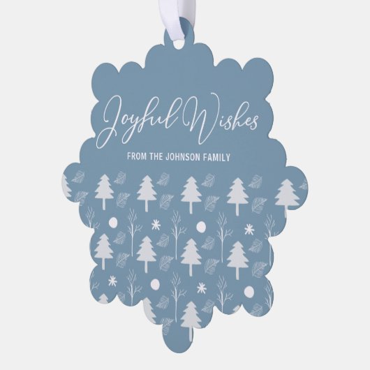 Vrolijke wensen Mooie Blauwe Aangepaste Kerstmis Ornament Kaart (Links)