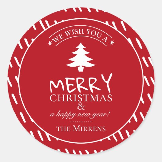 Vrolijke wensen vakantie rood gepersonaliseerd ronde sticker (Voorkant)