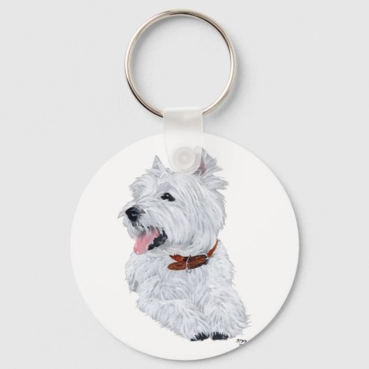 Vrolijke West Highland White Terrier Sleutelhanger (Voorkant)