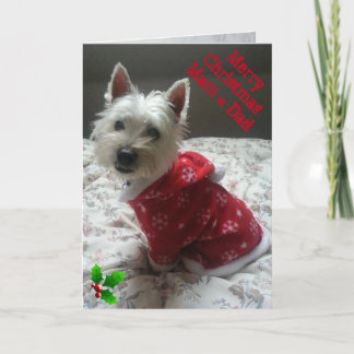 Vrolijke Westie Kerstkaart Mum & Papa Feestdagen Kaart