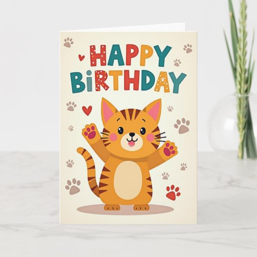 Vrolijke Whimsical Kat Kaart (Voorkant)