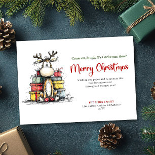 Vrolijke Whimsical Rendier Kerst Groetkaart Feestdagenkaart
