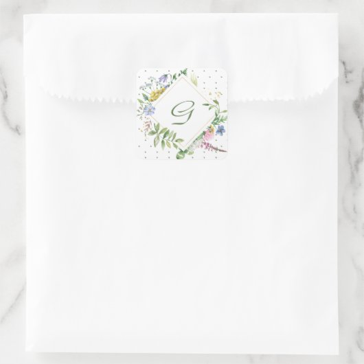 Vrolijke Wildflower Diamond Monogram Sticker (Tas)