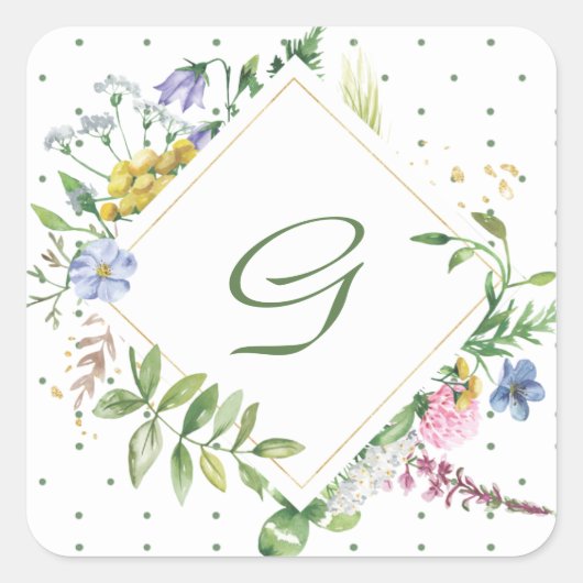 Vrolijke Wildflower Diamond Monogram Sticker (Voorkant)