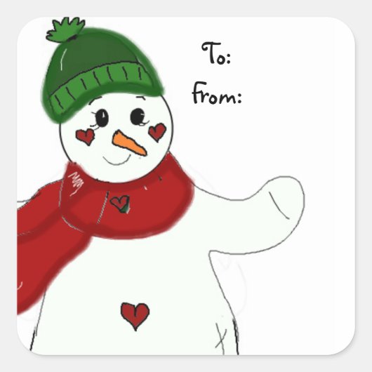 Vrolijke Winkende Sneeuwman Vierkante Sticker (Voorkant)