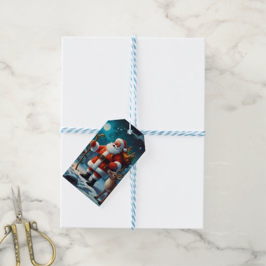 Vrolijke winter kerst viering scène cadeaulabel (Met Touw)