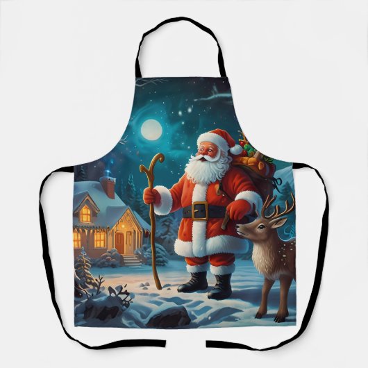 Vrolijke winter kerst viering scène schort (Voorkant)