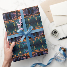 Vrolijke winter kerstviering scène cadeaupapier
