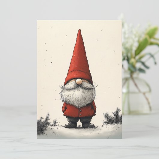 Vrolijke wintergnoom in rood Pet Kaart (Staand voorkant)