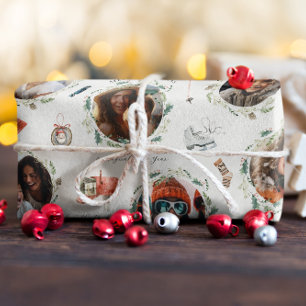 Vrolijke wintermomenten   Familiefoto's Kerstmis Cadeaupapier
