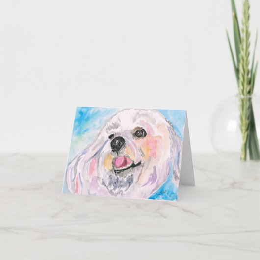 Vrolijke witte hond, originele kunst, waterverf bedankkaart (Voorkant)