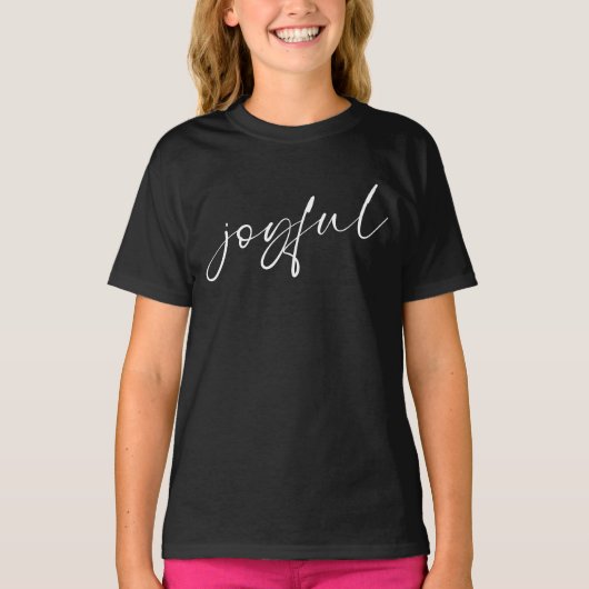 Vrolijke witte kalligrafie t-shirt (Voorkant)