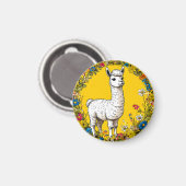 Vrolijke witte lama magneet (Voorkant / Achterkant)