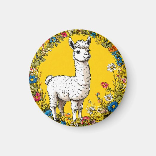Vrolijke witte lama magneet (Voorkant)