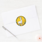Vrolijke witte lama ronde sticker (Envelop)