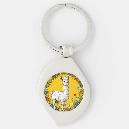 Vrolijke witte lama sleutelhanger (Voorkant)