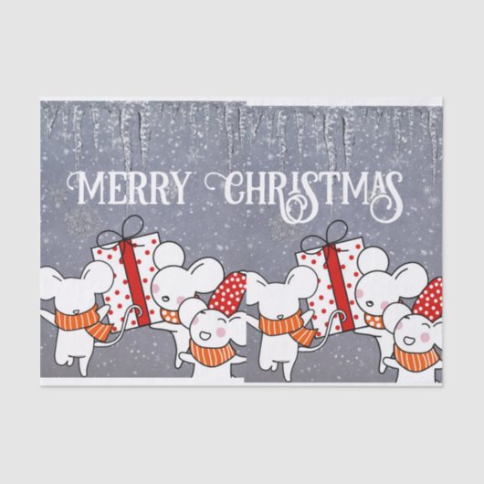 Vrolijke witte muizen klaar voor Kerstmis Tissuepapier (Voorkant)