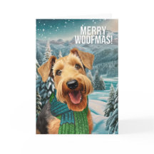 Vrolijke Woofmas Airedale Terriër Hond in Winter S