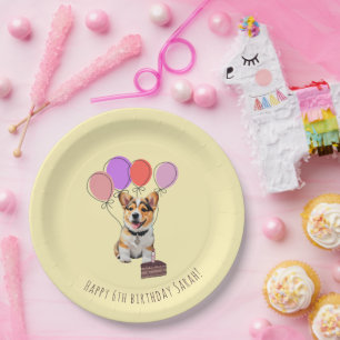Vrolijke Zachte Boter Gele Zoete Corgi Verjaardag Papieren Bordje
