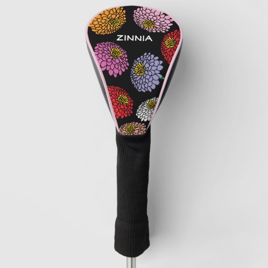 Vrolijke Zinnia bloemenprint gepersonaliseerde dam Golfheadcover (Voorkant)