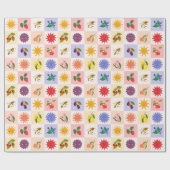 Vrolijke zomer fruit en zonnen bijen raster patroo cadeaupapier (Vlak)