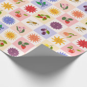 Vrolijke zomer fruit en zonnen bijen raster patroo cadeaupapier (Hoek)