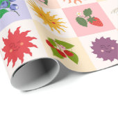 Vrolijke zomer fruit en zonnen bijen raster patroo cadeaupapier (Rol Hoek)